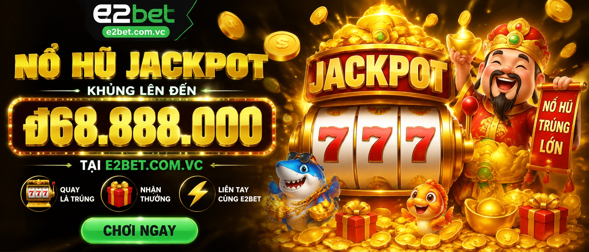 Giao diện Nổ Hũ trên E2BET với khu vực game slot và nút vào chơi